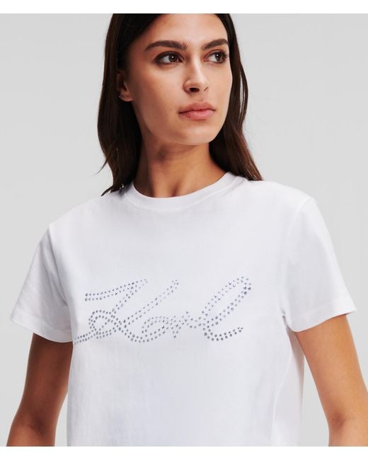 Karl Lagerfeld White Rhinestone Karl Signature T-shirt