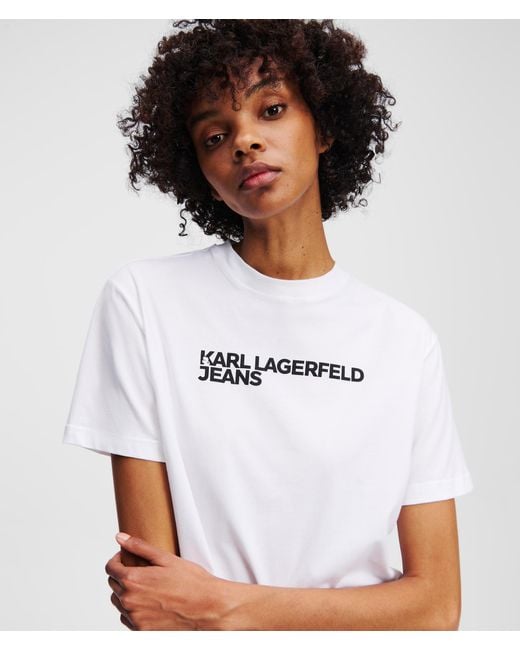 Karl Lagerfeld White T-Shirt Mit Logo, Frau, Größe: Xl