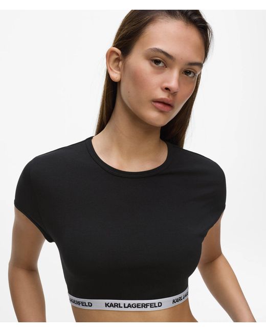 Karl Lagerfeld Black Logo Band Crop Top