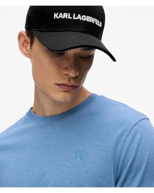 Karl Lagerfeld Blue Monogram Linen Blend T-Shirt for men