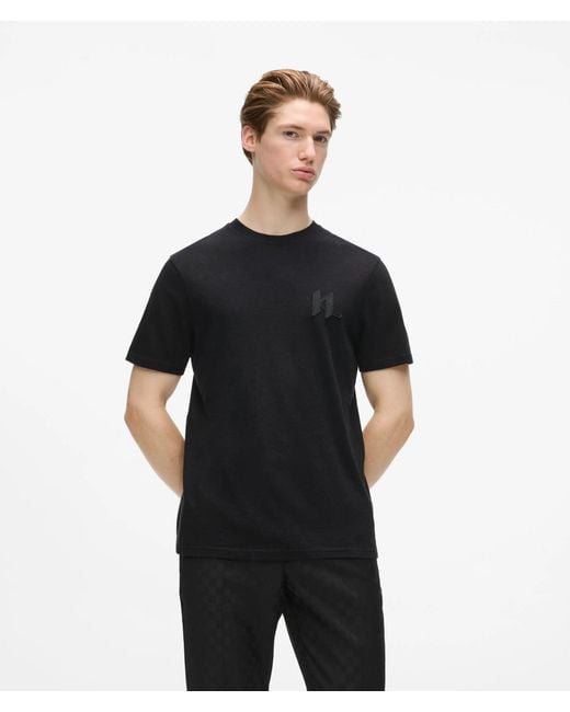 Karl Lagerfeld Black Monogram Wool-Blend T-Shirt for men