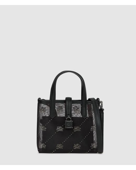 Karl Lagerfeld Black K/Autograph Padlock Rhinestone Tote Bag