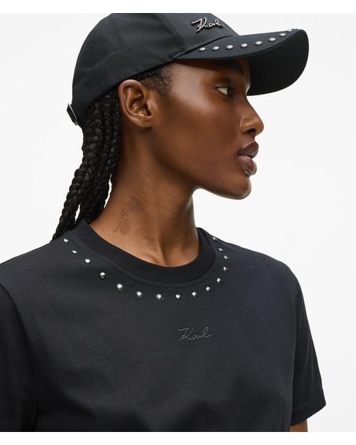 Karl Lagerfeld Blue Studded Signature T-Shirt