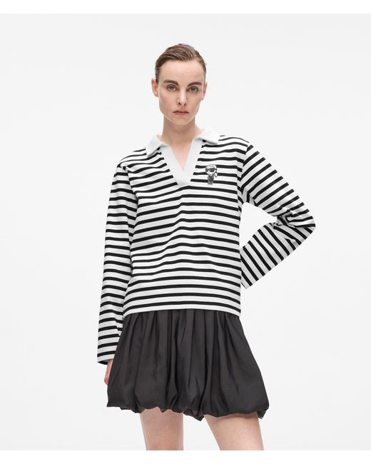 Karl Lagerfeld White Ikon Striped Long-Sleeved Polo Shirt