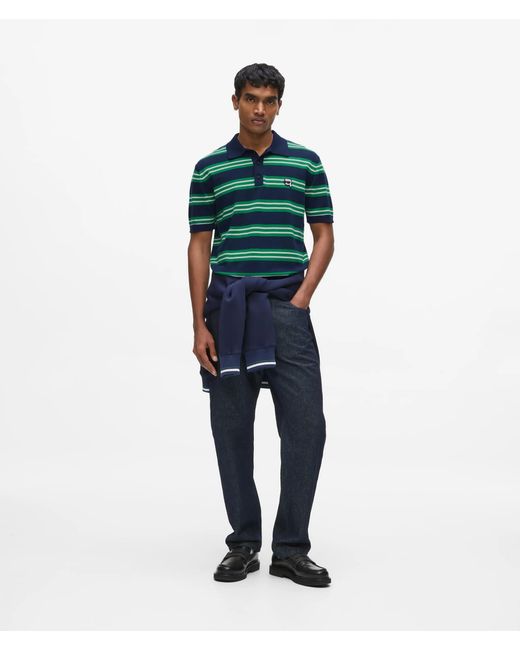 Karl Lagerfeld Green Ikon Stripe Knit Polo Shirt for men