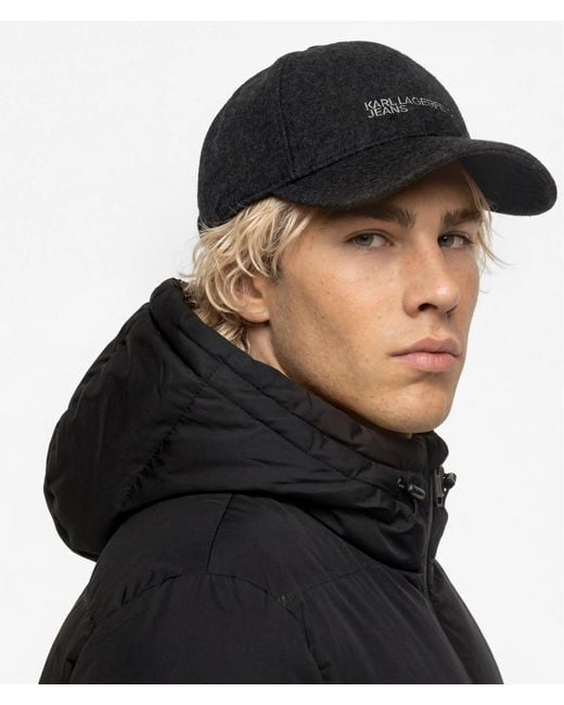 KL Jeans Black Logo Wool-Blend Cap for men