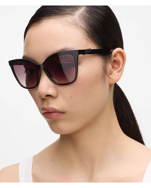 Karl Lagerfeld Black Signature Slim Rectangular Sunglasses
