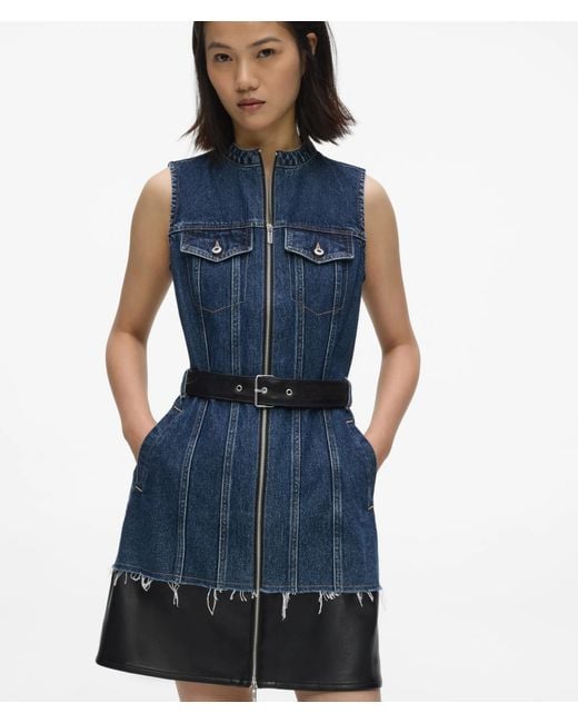 KL Jeans Blue Kleid Aus Kunstleder Und Denim, Damen, Größe