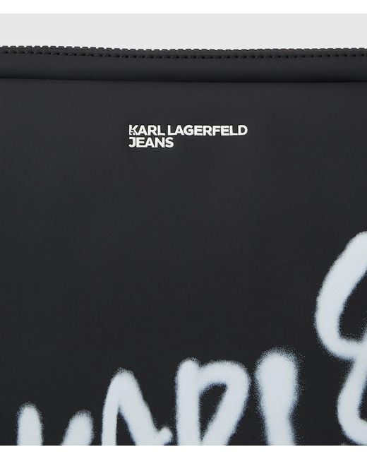 KL Jeans Black Coated Karl Quote Laptop Pouch for men