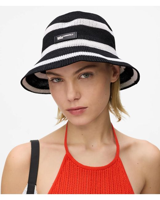 KL Jeans Black Knitted Striped Bucket Hat