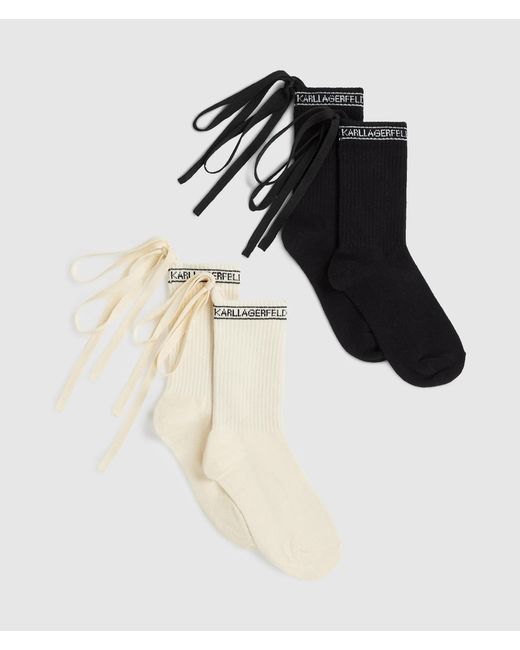 Karl Lagerfeld White Logo Lace-Up Socks – 2-Pack