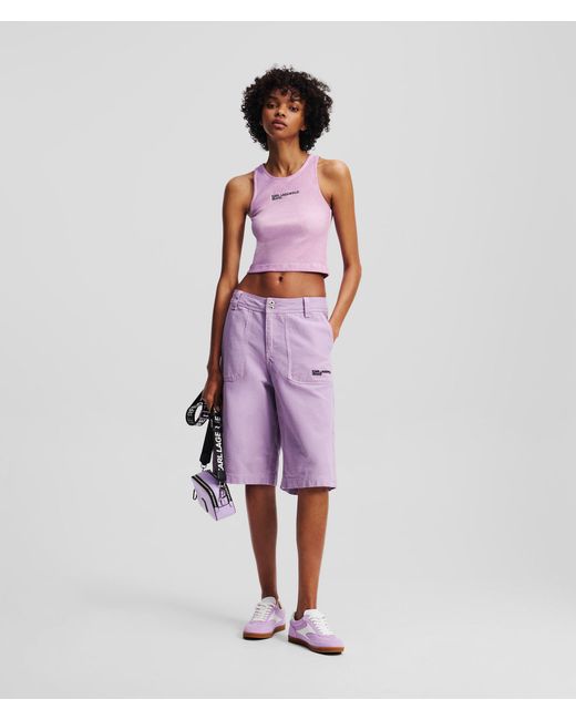 Karl Lagerfeld Purple Geripptes Tanktop Mit Waschung, Frau, Größe