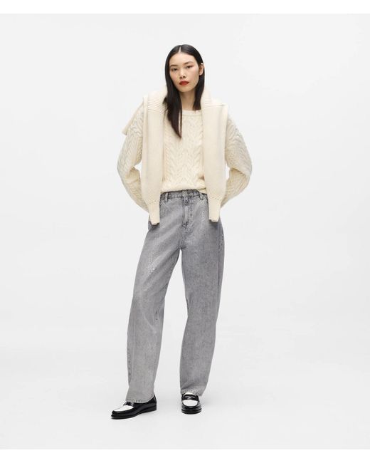Karl Lagerfeld White Coated Python Barrel-Leg Jeans