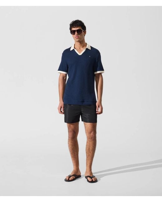 Karl Lagerfeld Blue Metal Monogram Crochet Polo Shirt for men