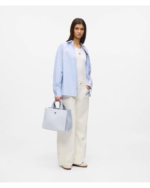 Karl Lagerfeld White Ikon Choupette Striped Square Tote Bag