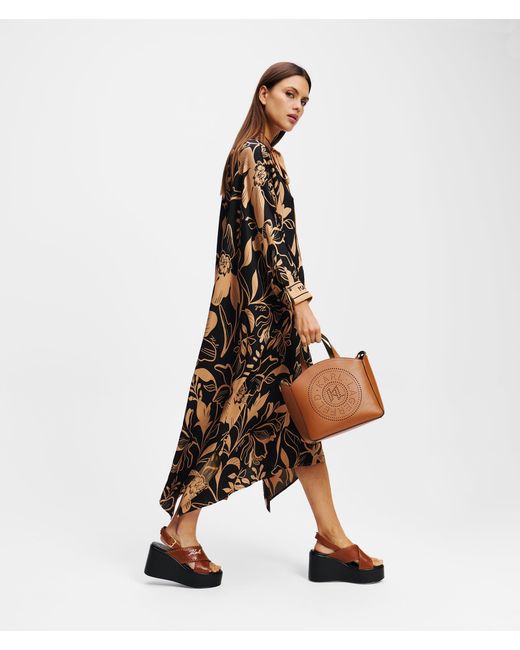 Karl Lagerfeld Brown K/Circle Perforated Small Tote Bag