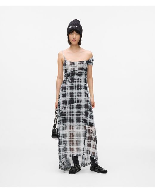 KL Jeans White Checked Mesh Maxi Dress