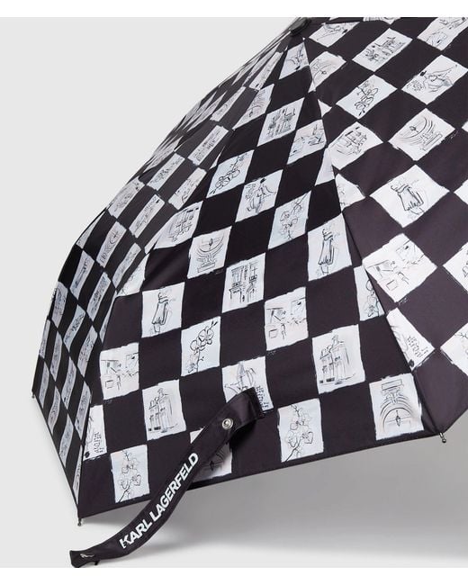 Karl Lagerfeld White K/Ballet Checked Small Umbrella, Multicoloured