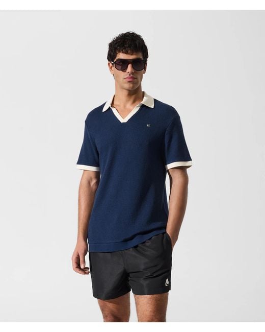 Karl Lagerfeld Blue Metal Monogram Crochet Polo Shirt for men