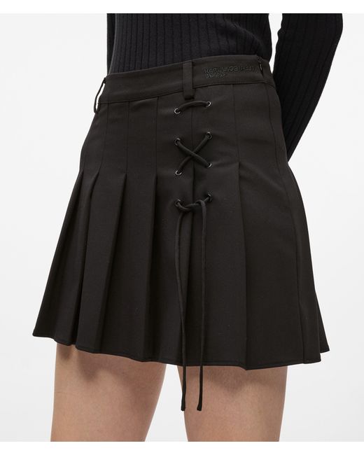 KL Jeans Black Pleated Tie-Detail Mini Skirt