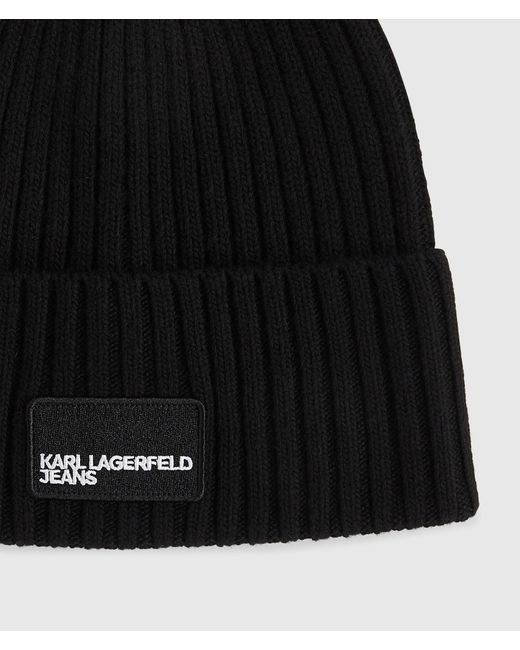 KL Jeans Black Logo Patch Beanie for men
