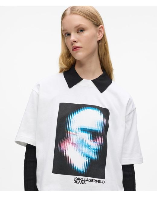 KL Jeans White Digitalisiertes Karl T-Shirt Aus Bio-Baumwolle, Damen, Größe