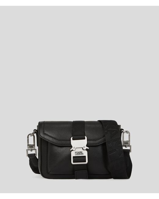 Karl Lagerfeld Black Pebbled Leather Crossbody Bag for men