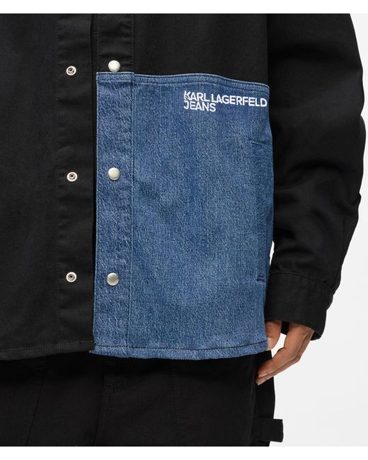 KL Jeans Blue Denim Panel Overshirt, Multicoloured for men
