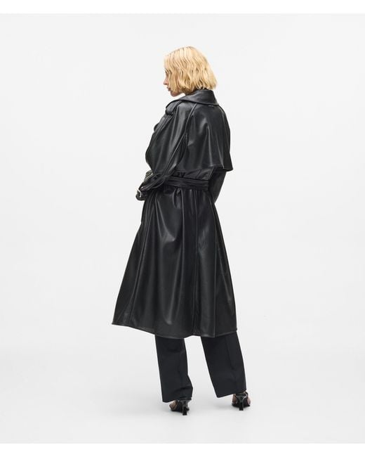 Karl Lagerfeld Black Perforated Faux Leather Trench Coat