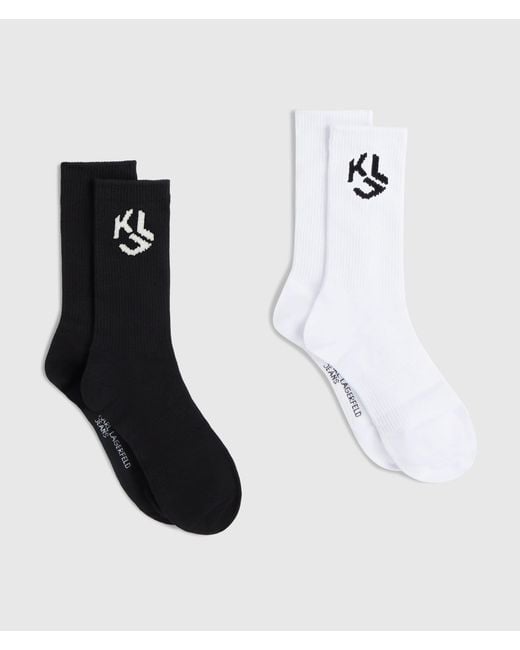 KL Jeans White Monogram Mid-Length Socks – 2-Pack for men