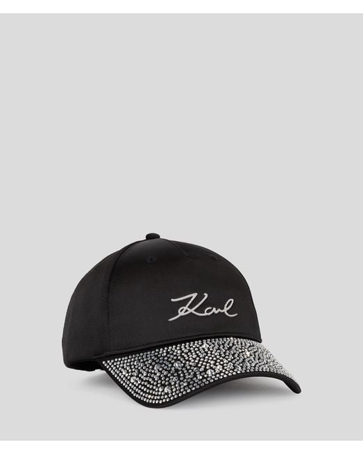 Karl Lagerfeld Black K/signature Rhinestone-visor Cap