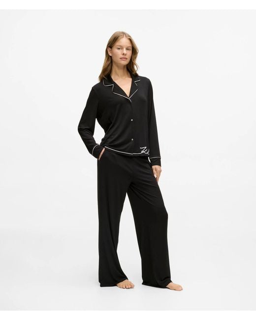 Karl Lagerfeld Black Signature Long Pajama Set