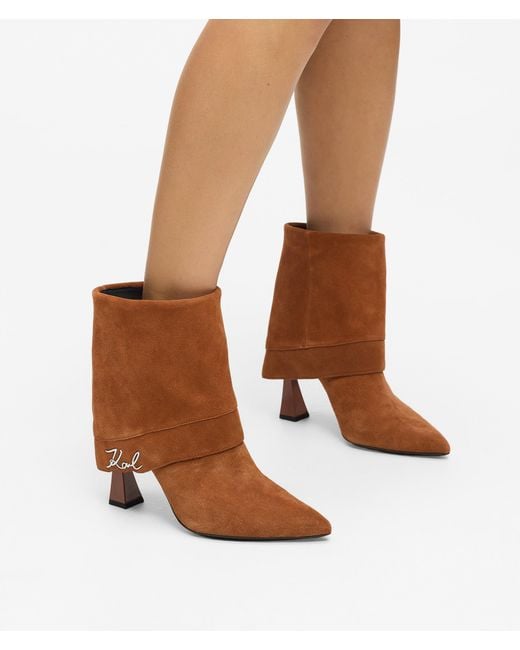 Karl Lagerfeld Brown Debutante Fold-Down Ankle Boots