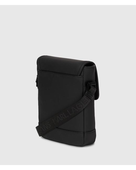 KL Jeans Black Coated Technical-Leather Reporter Bag for men