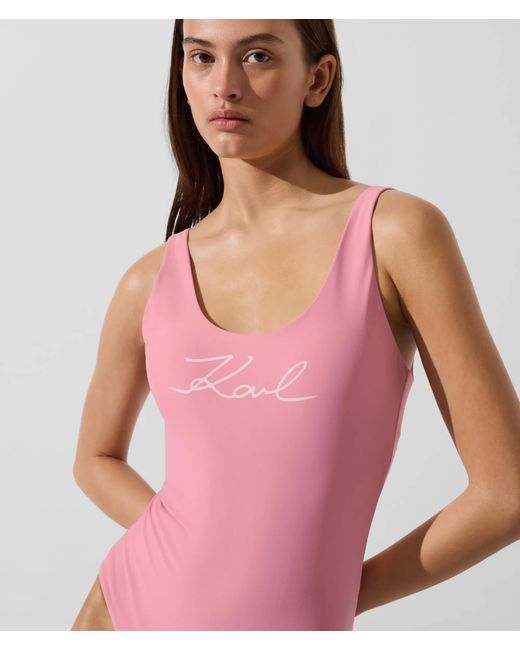Karl Lagerfeld Pink Signature Swimsuit