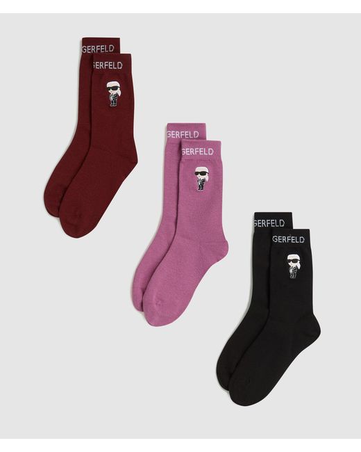 Karl Lagerfeld Purple Ikon Socks – 3-Pack, Multicoloured