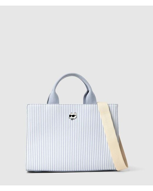 Karl Lagerfeld White Ikon Choupette Striped Square Tote Bag