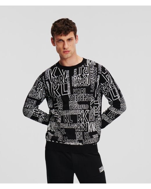 Karl Lagerfeld Black Logo Print Knit Sweater for men