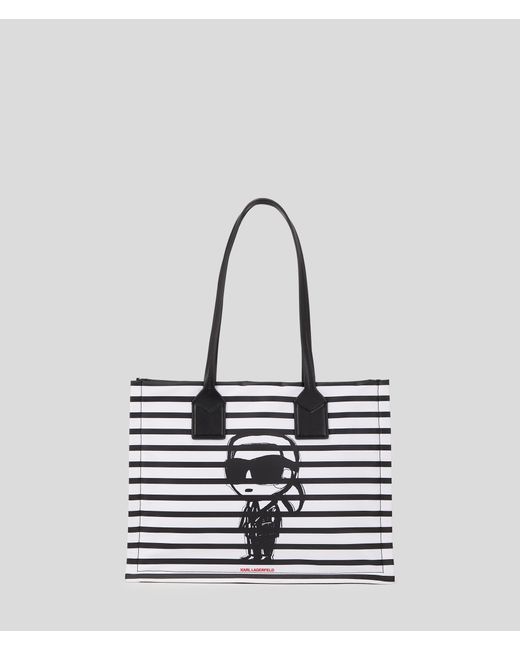 Karl Lagerfeld White Ikon Striped Medium Tote Bag