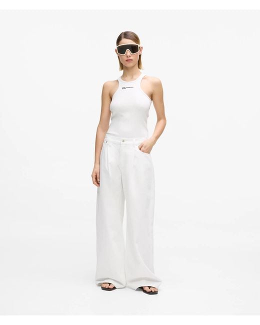 KL Jeans White Ribbed Logo Tank Top