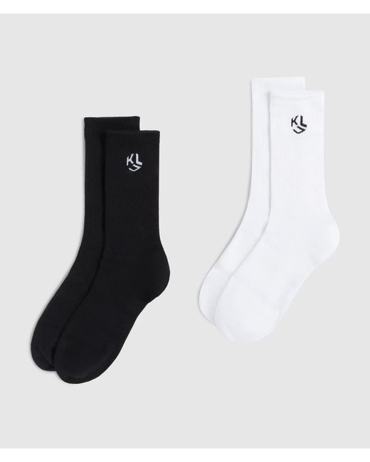 KL Jeans White Monogram Mid-Length Socks – 2-Pack