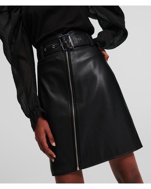 Karl Lagerfeld Black Faux Leather Biker Skirt