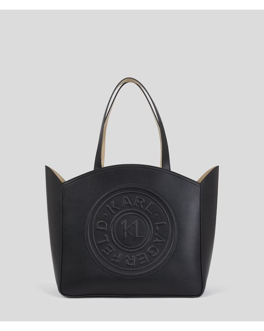 Karl Lagerfeld Black K/circle Embossed Logo Large Tote Bag