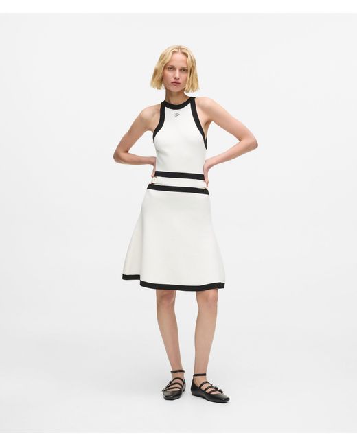 Karl Lagerfeld White Karl Dna Belted Knit Dress
