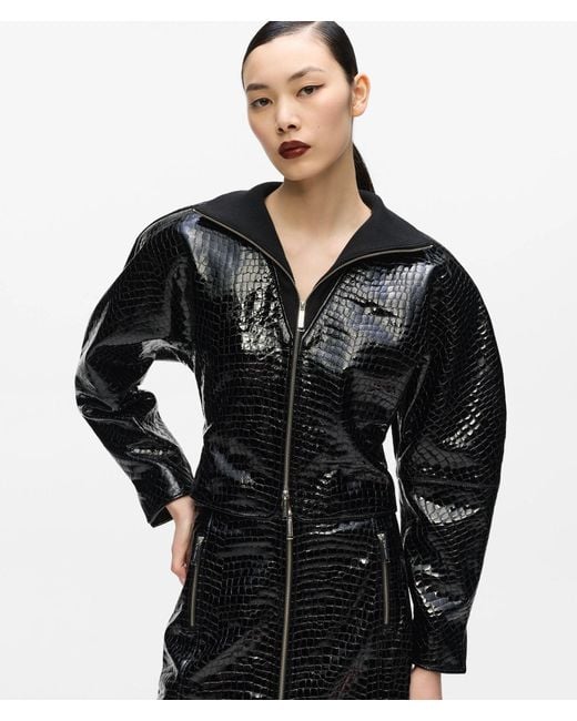 Karl Lagerfeld Black Kl Studio Croco Leather Jacket