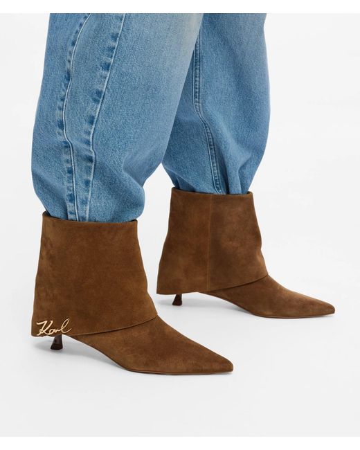 Karl Lagerfeld Brown Pasha Fold-Down Suede Ankle Boots