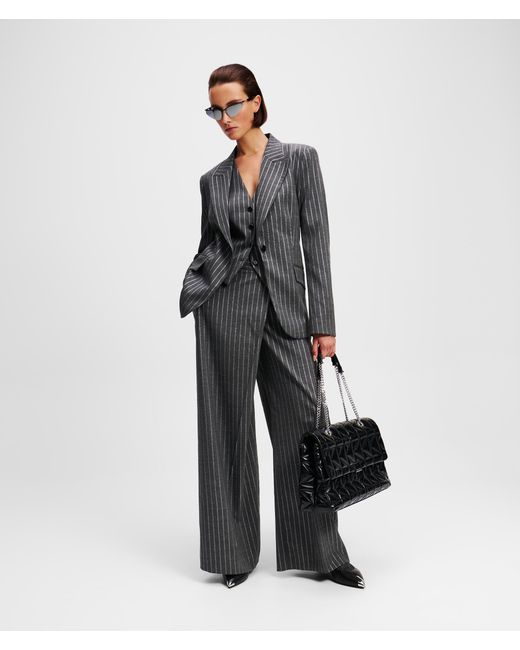 Karl Lagerfeld Black Metallic Pinstripe Wrap Pants