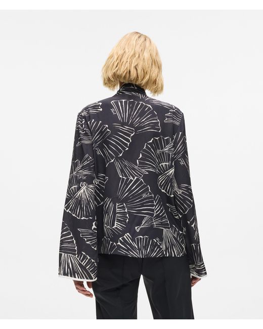 Karl Lagerfeld Gray Fan Print Scarf Top