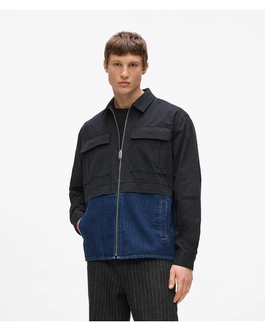 KL Jeans Blue Twill And Denim Overshirt for men