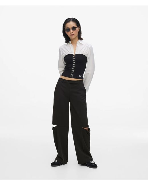 KL Jeans White Buckle-Detail Tailored Pants